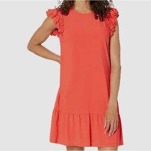 CeCe Women’s size 24W Flutter Sleeve Ruffled Dress NWT A-Line Coral